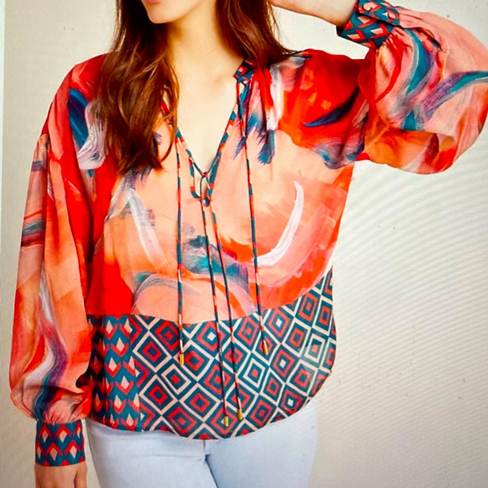 Anthropologie Siena peasant blouse orange motif size. Small